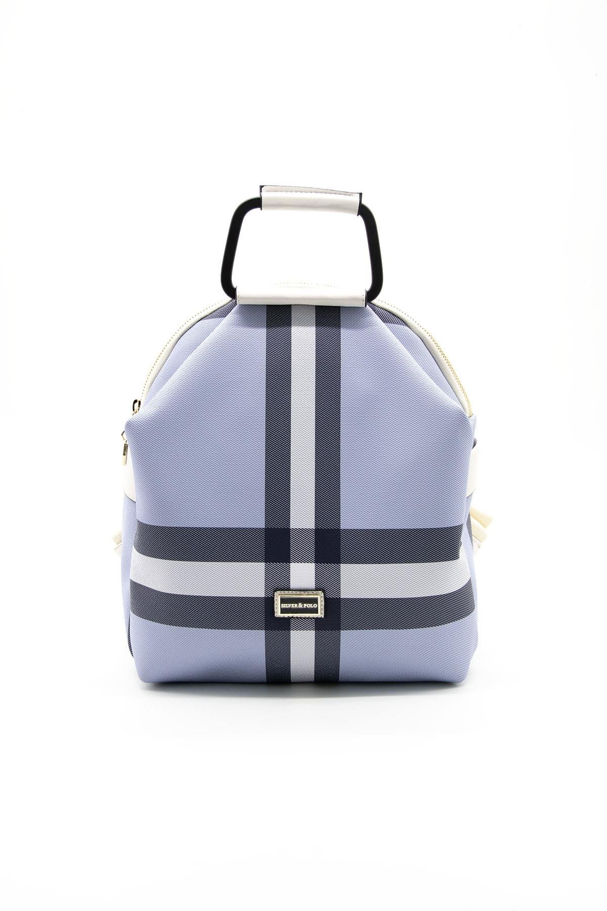 Silver & Polo SP771 Kadın Sırt Çantası Ekose Mavi-Kemik