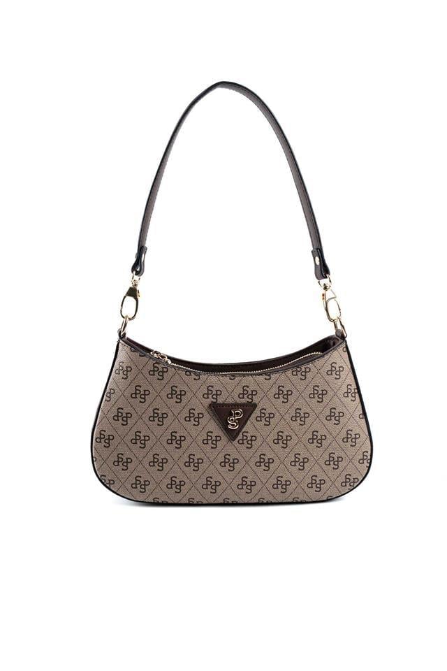 Silver Polo SP1251 Kadın Omuz Çantası Monogram Koyubej-Kahve