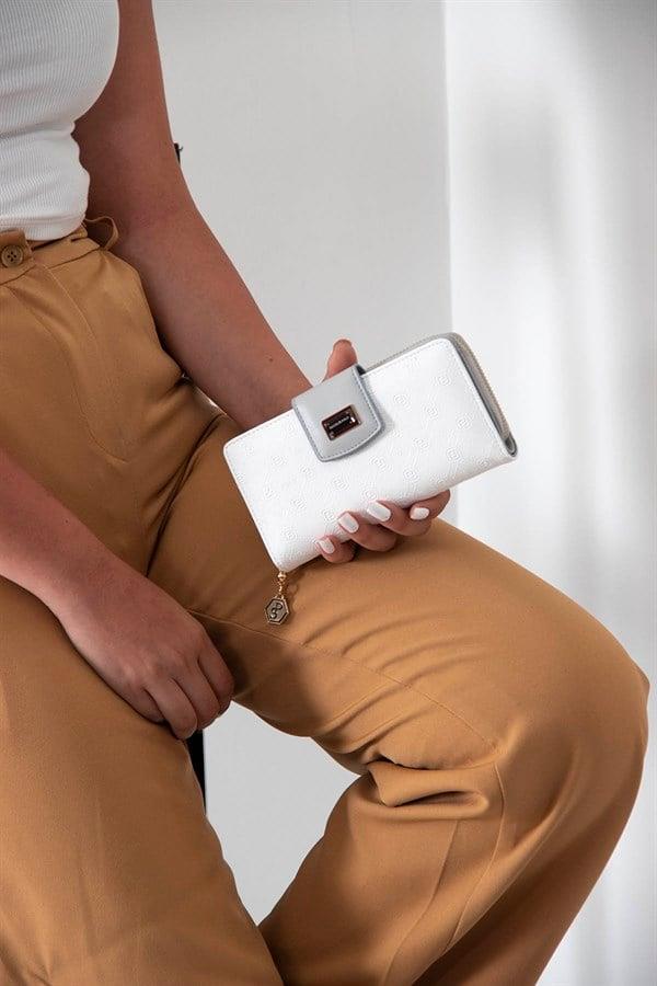 Silver & Polo SP928 Kadın Cüzdan & Kartlık Logolu Beyaz-A.Gri