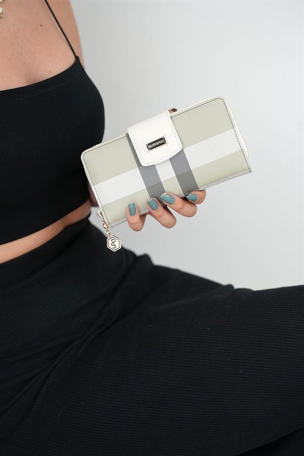 Silver & Polo SP928 Kadın Cüzdan & Kartlık Ekose A.Yeşil-Kemik