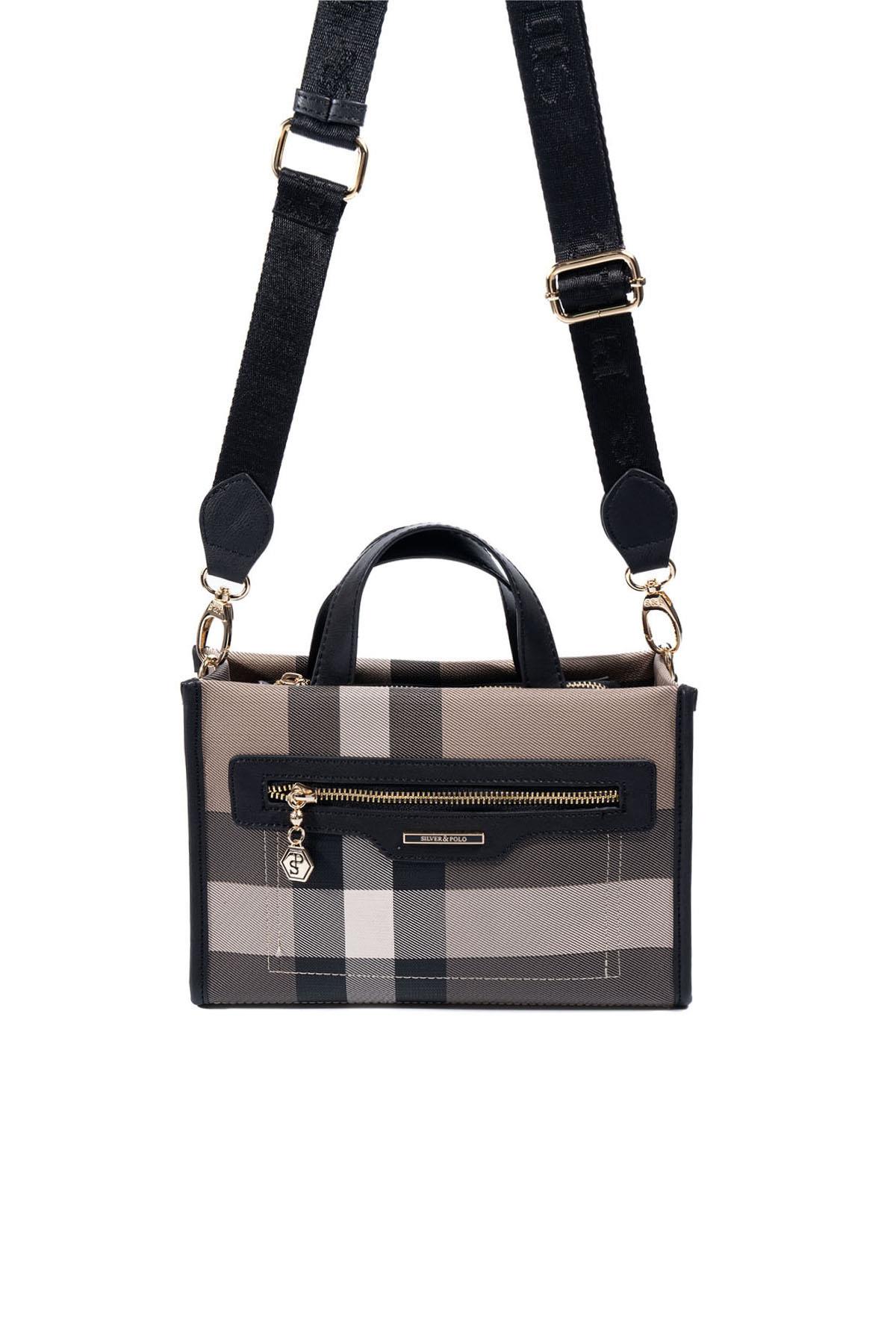 Silver & Polo SP1271 Kadın El Çantası Ekose Kahve-Siyah