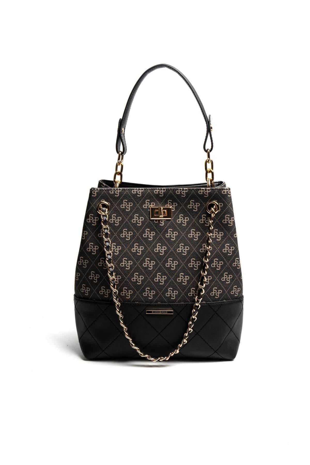 Silver & Polo SP1262 Kadın Omuz Çantası Monogram Füme-Siyah