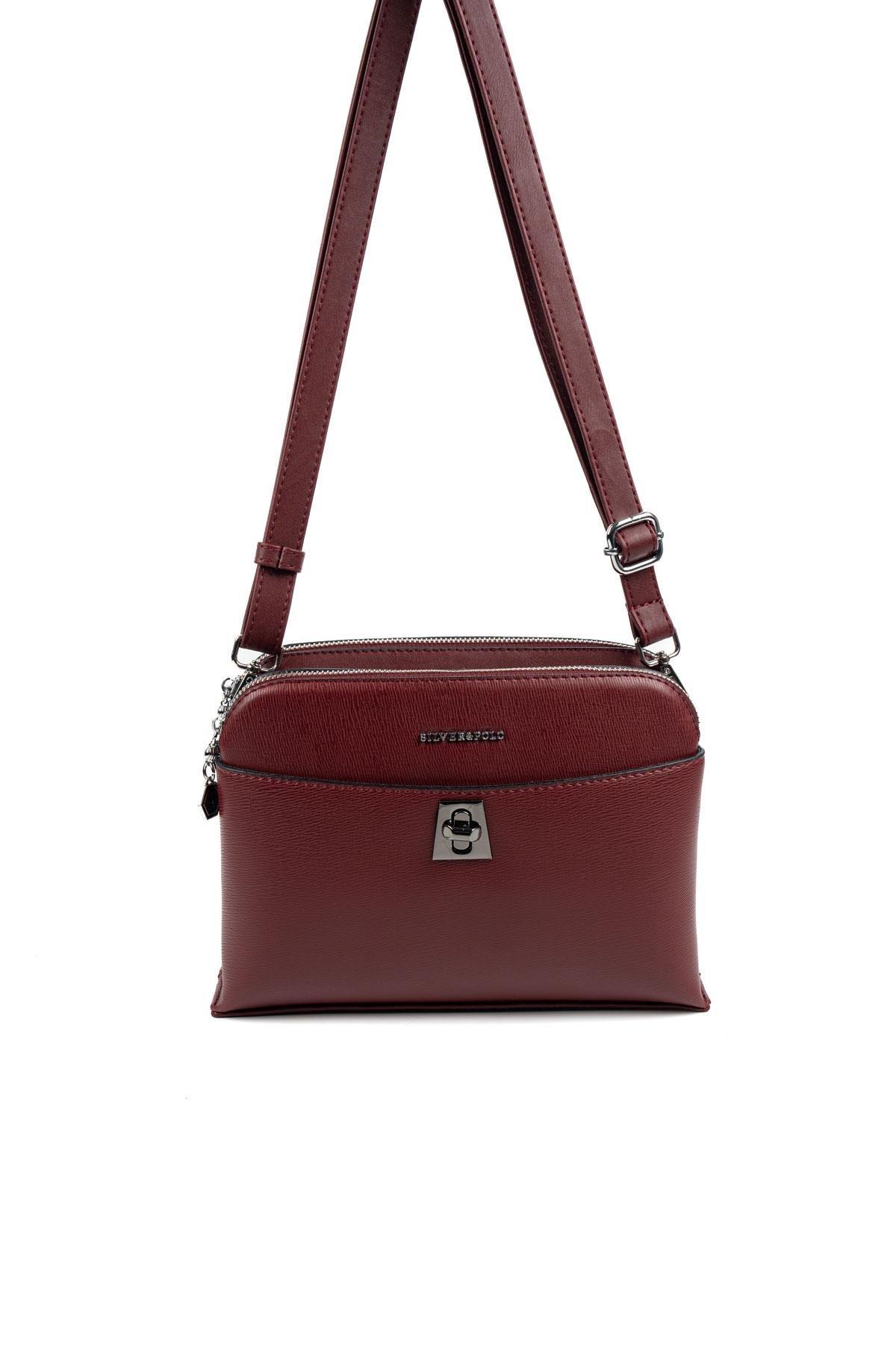 Silver & Polo SP623 Kadın Çapraz Çanta Düz Bordo