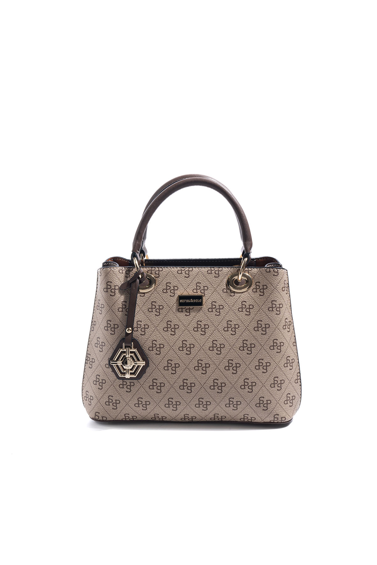 Silver & Polo SP1272 Kadın El Çantası Monogram Koyu Bej-Kahve