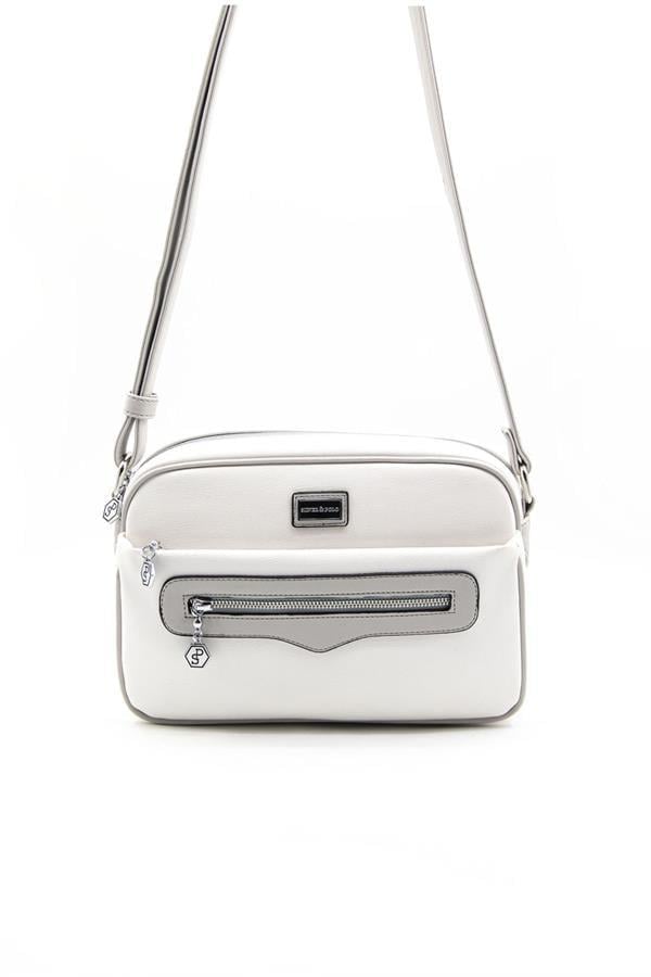 Silver & Polo SP491 Kadın Çapraz Çanta Düz Beyaz-A.Gri