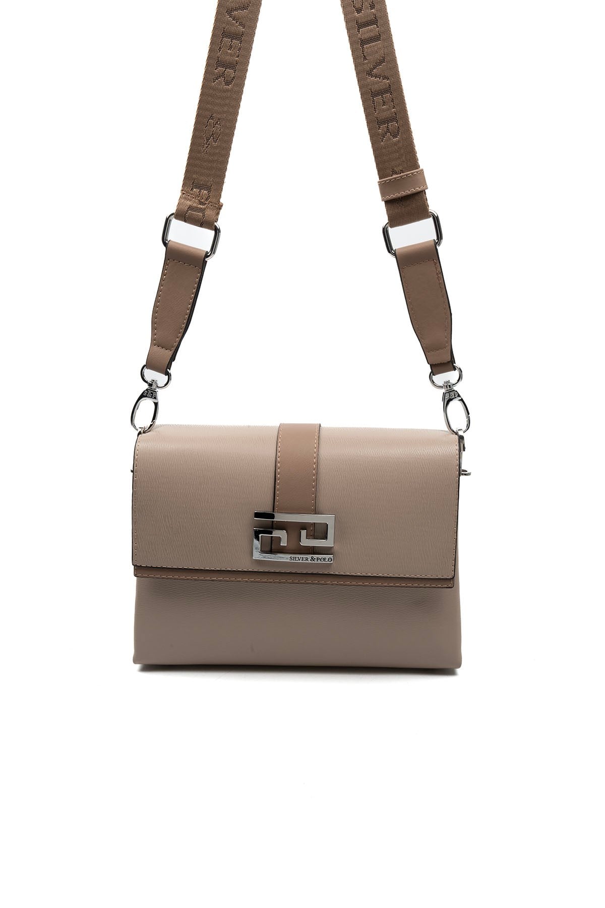 Silver & Polo SP1009 Kadın Çapraz Çanta Düz Koyu Bej-Latte