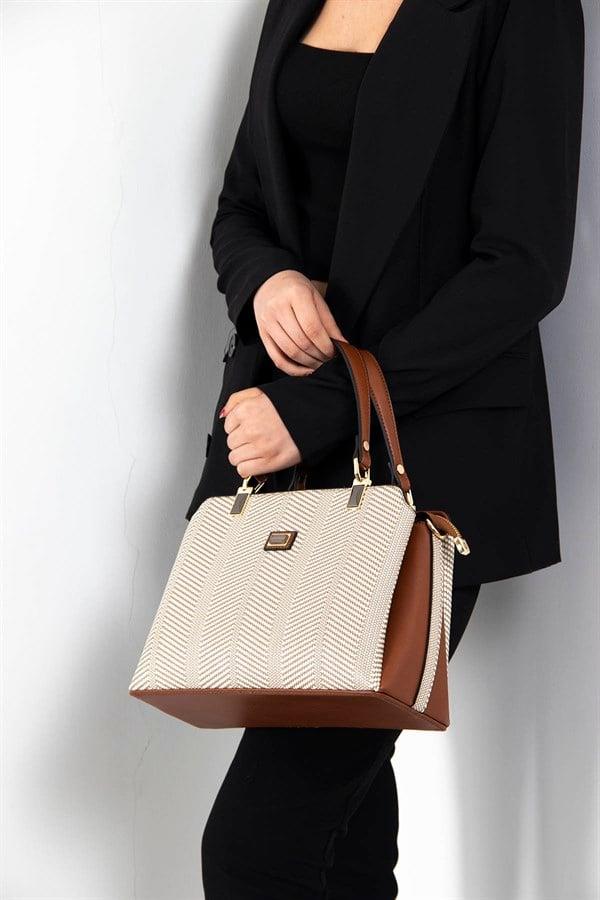 Silver & Polo SP972 Kadın El Çantası Hasır Bej-Taba