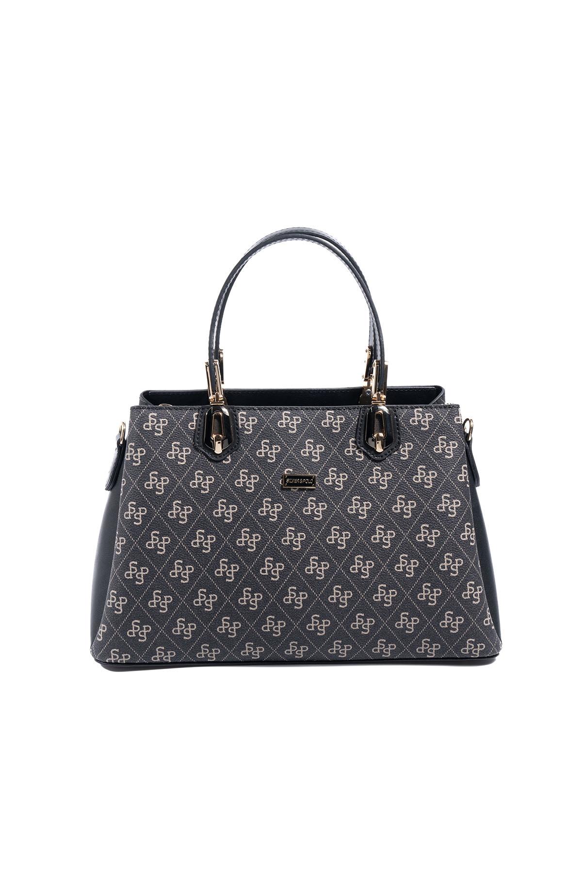 Silver & Polo SP1253 Kadın El Çantası Monogram Füme-Siyah