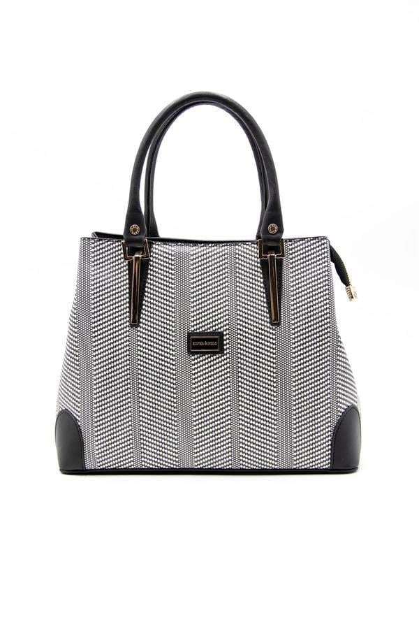 Silver & Polo SP667 Kadın El Çantası Hasır Siyah Beyaz-Siyah