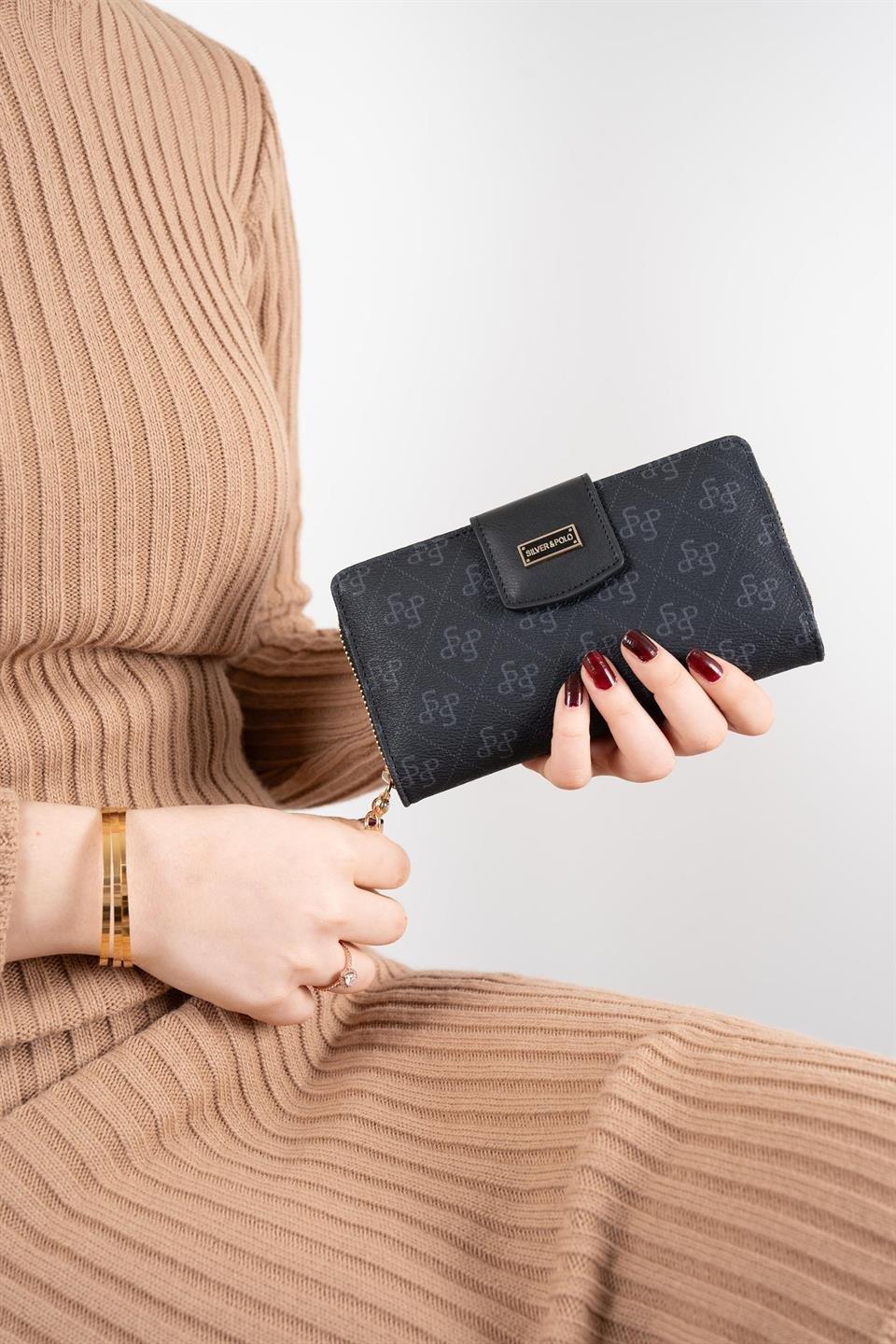 Silver & Polo SP928 Kadın Cüzdan & Kartlık Monogram Siyah