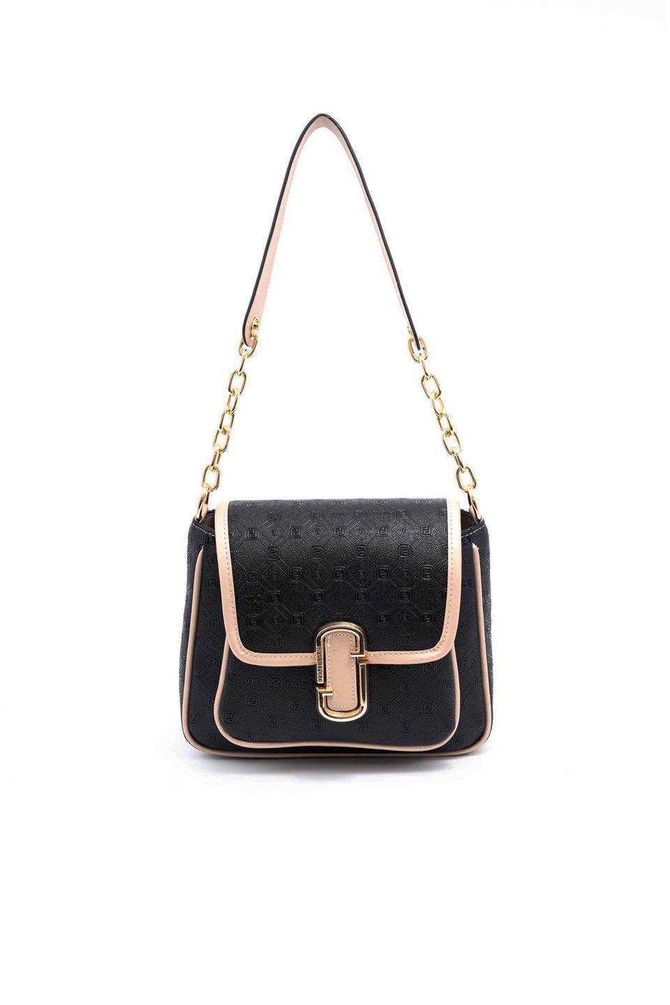 Silver & Polo SP1147 Kadın Omuz Çantası Logolu Siyah-S.Nut