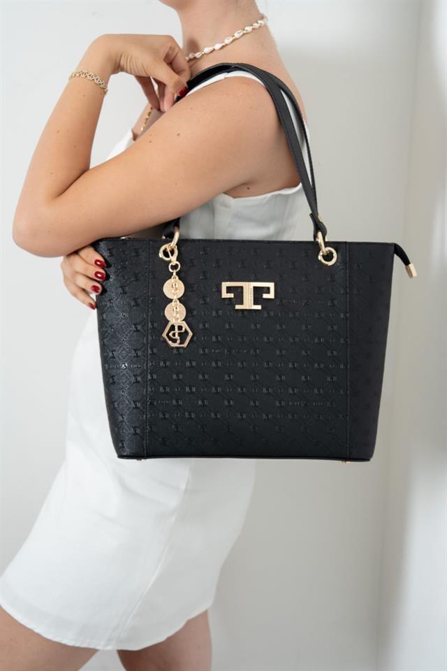 Silver & Polo SP1176 Kadın Omuz Çantası Logolu Siyah-Siyah