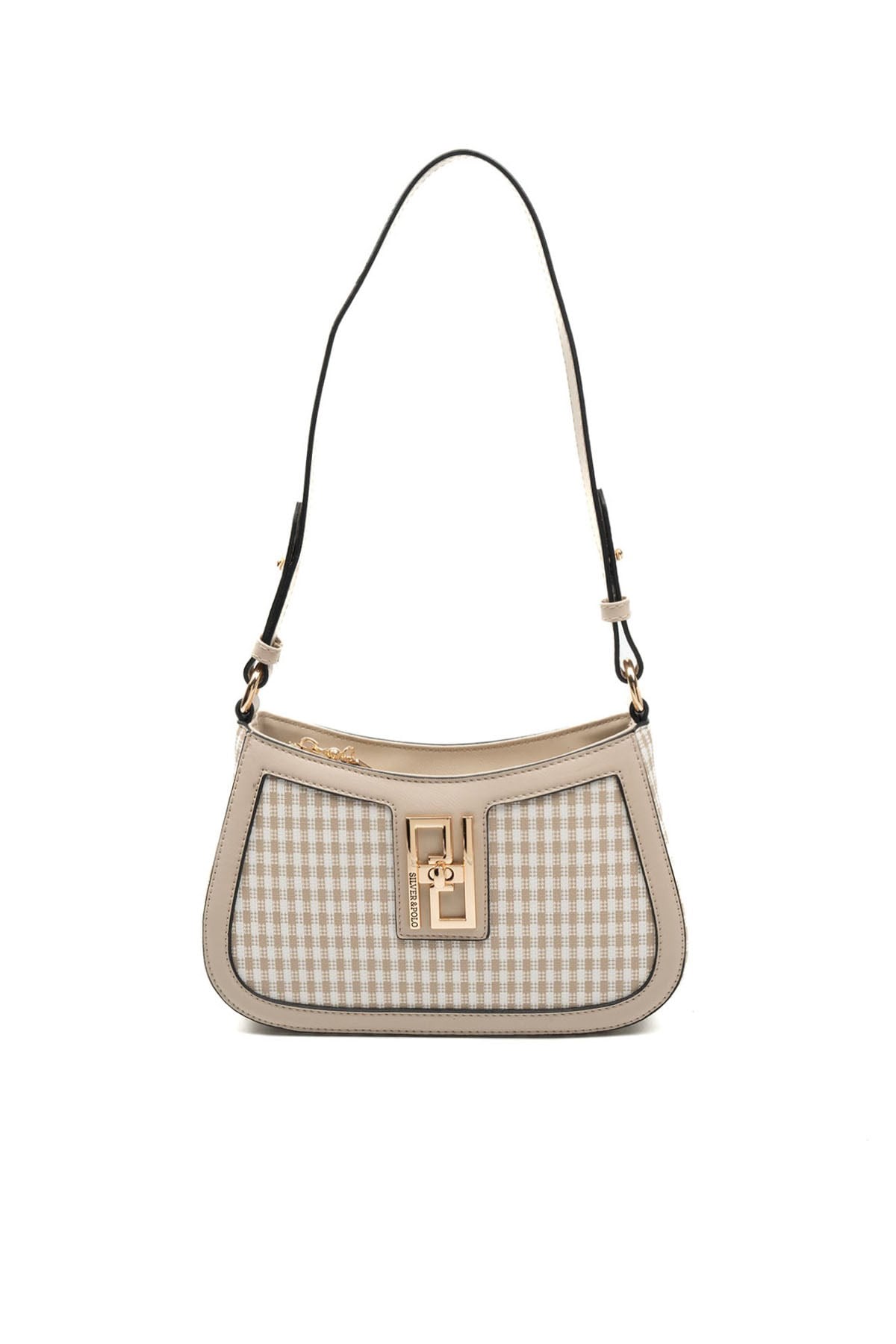 Silver & Polo SP1132 Kadın Çapraz Çanta Ekose Line Kare Kum Beji-Kum Beji