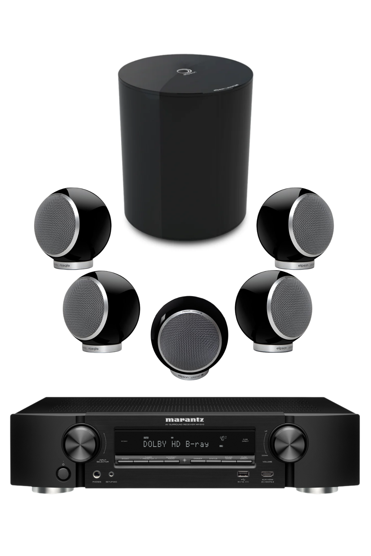 Marantz NR1510 | Elipson Planet M Siyah 5.1 Sinema Paket Sistem