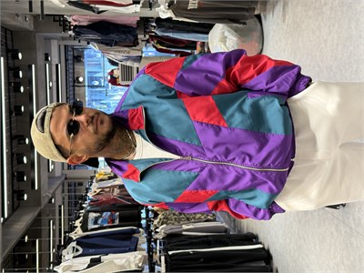 80ler Model Erkek Oversize Retro Renk Bloklu Fermuarlı Paraşüt Ceket – Ön Sipariş
