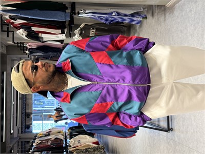 80ler Model Erkek Oversize Retro Renk Bloklu Fermuarlı Paraşüt Ceket – Ön Sipariş