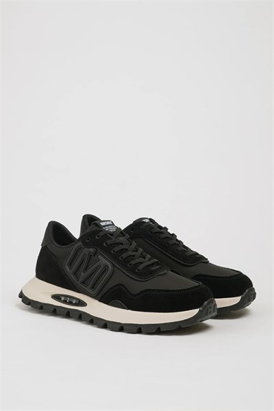 Admire Model Kombinasyonlu Deri İthal Taban Sneaker Ayakkabı - SİYAH