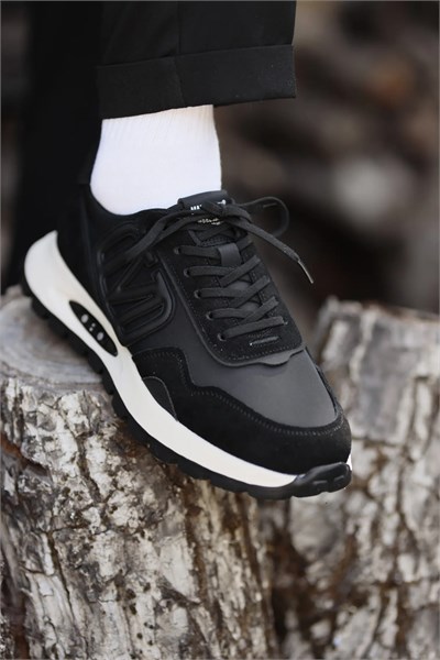 Admire Model Kombinasyonlu Deri İthal Taban Sneaker Ayakkabı - SİYAH