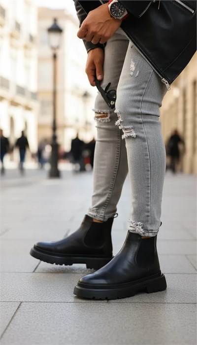 Agustin Model Hakiki Natural Deri Eva Taban Chelsea Bot - SİYAH