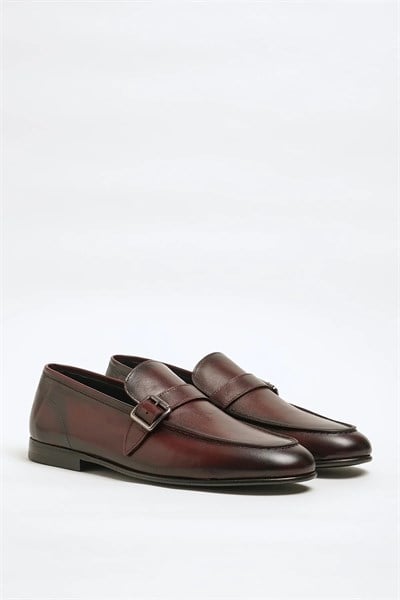 Alex Model Hakiki Natural Deri Kösele Taban Loafer Ayakkabı - BORDO