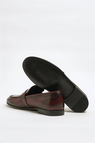 Alex Model Hakiki Natural Deri Kösele Taban Loafer Ayakkabı - BORDO