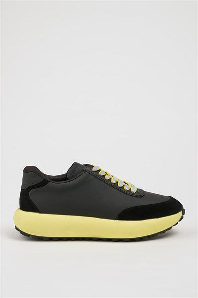 Alvin Model İthal Taban Kombinasyonlu Deri Sneaker Ayakkabı - SİYAH