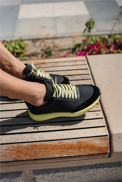 Alvin Model İthal Taban Kombinasyonlu Deri Sneaker Ayakkabı - SİYAH