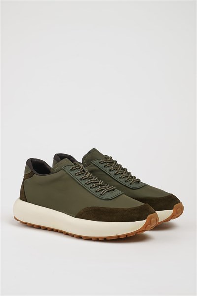 Alvin Model İthal Taban Kombinasyonlu Deri Sneaker Ayakkabı - HAKİ