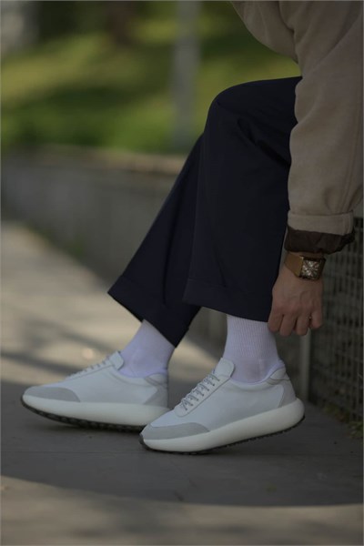 Alvin Model İthal Taban Kombinasyonlu Deri Sneaker Ayakkabı - BEYAZ