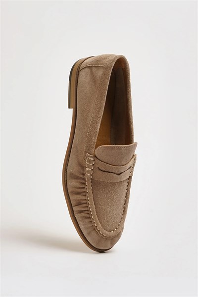 Amory V2 Model Hakiki Süet Deri Neolitik Taban Loafer Ayakkabı - BEJ
