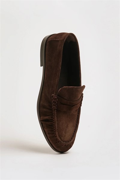 Amory V2 Model Hakiki Süet Deri Neolitik Taban Loafer Ayakkabı - KAHVERENGİ