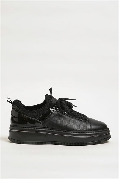Asap Model Hakiki Kombinasyonlu Deri İthal Taban Sneaker Ayakkabı - SİYAH