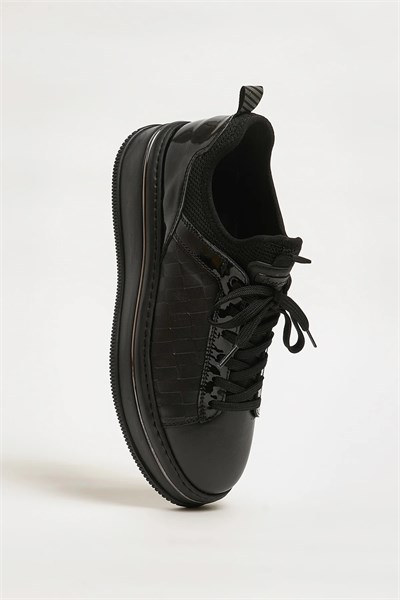 Asap Model Hakiki Kombinasyonlu Deri İthal Taban Sneaker Ayakkabı - SİYAH