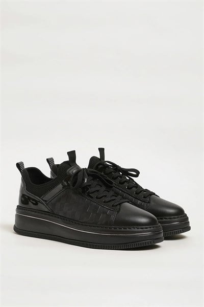 Asap Model Hakiki Kombinasyonlu Deri İthal Taban Sneaker Ayakkabı - SİYAH
