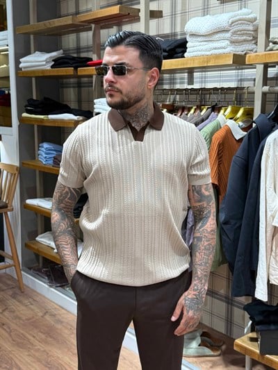 Bej Polo Yaka Triko Tişört