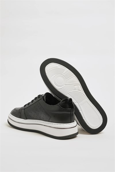 Benjamin Model İthal Taban Hakiki Kombinasyonlu Deri Sneaker Ayakkabı - SİYAH