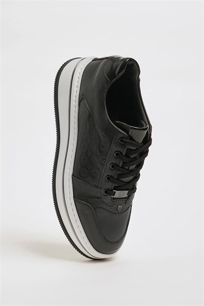 Benjamin Model İthal Taban Hakiki Kombinasyonlu Deri Sneaker Ayakkabı - SİYAH