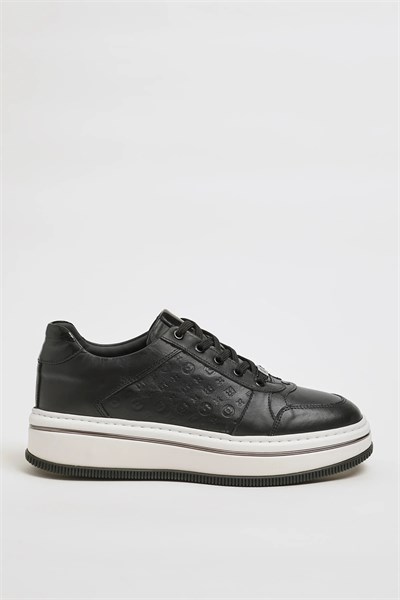 Benjamin Model İthal Taban Hakiki Kombinasyonlu Deri Sneaker Ayakkabı - SİYAH