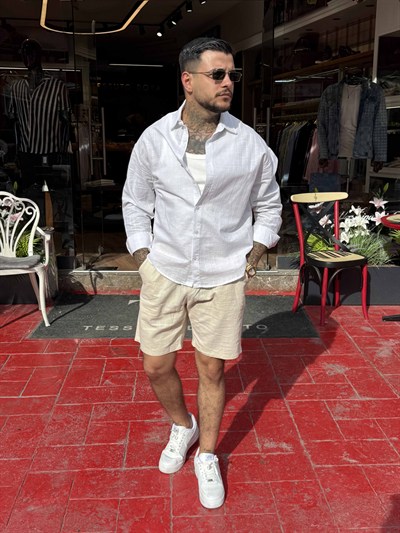 Beyaz Çizgi Dokulu Gömlek