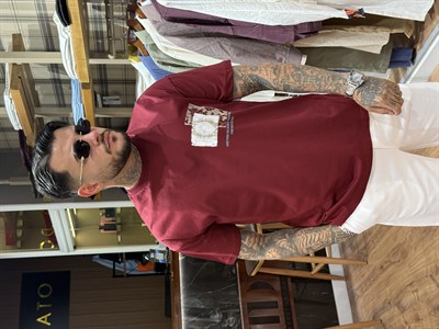 Bordo Kilim Desenli Ön ve Sırt Baskılı Oversize Erkek Tişört