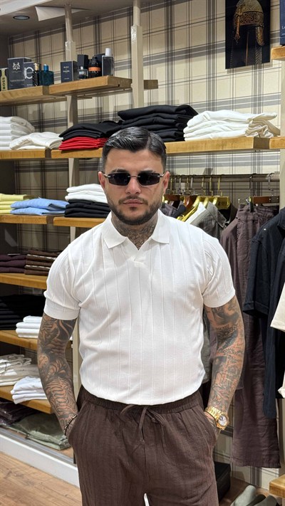 Çizgi Dokulu Polo Yaka Triko