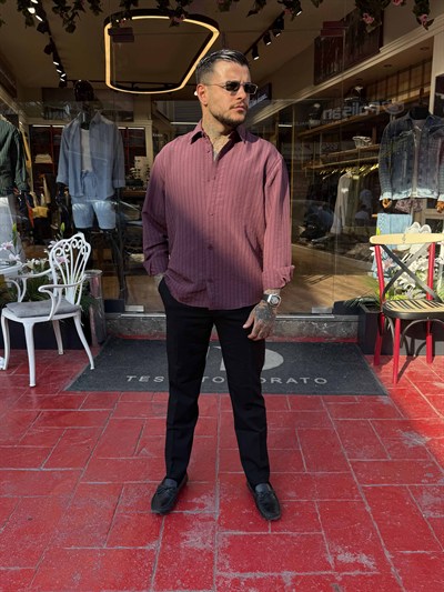 Çizgili Bordo Gömlek