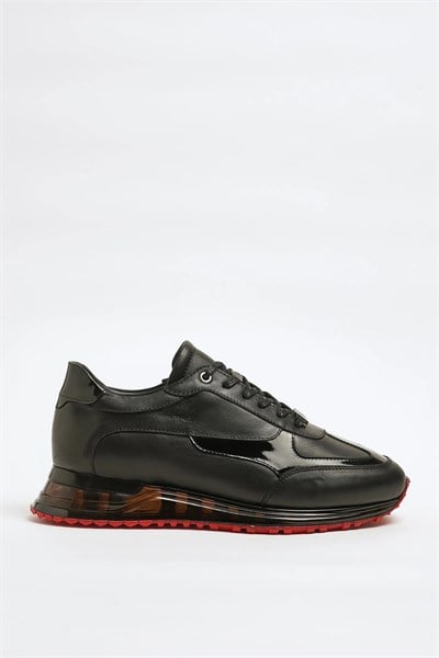 Cophy Model Hakiki Kombinasyonlu Deri İthal Taban Sneaker Ayakkabı - SİYAH