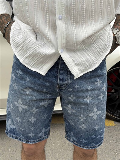 Desenli Denim Şort