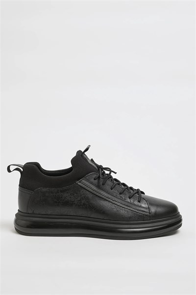 Diego Model Hakiki Kombinasyonlu Deri İthal Taban Sneaker Ayakkabı - SİYAH