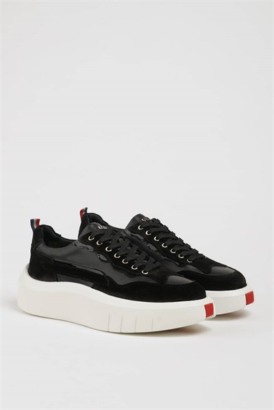 Ergar Model İthal Taban Kombinasyonlu Deri Sneaker Ayakkabı - SİYAH