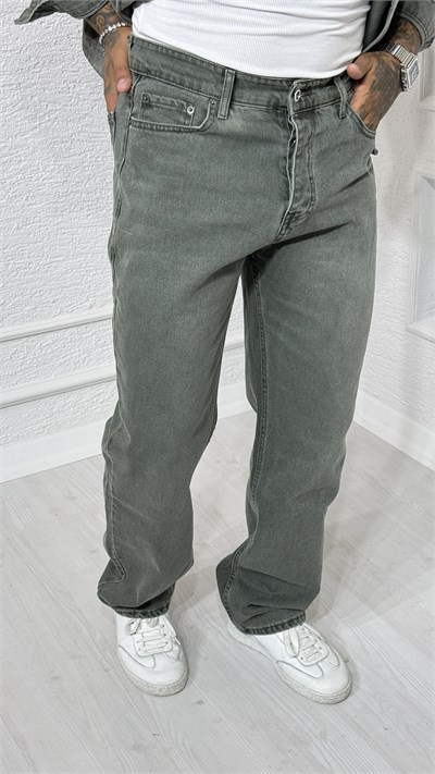 Erkek Haki Yıkamalı Denim Ceket Pantolon Takım