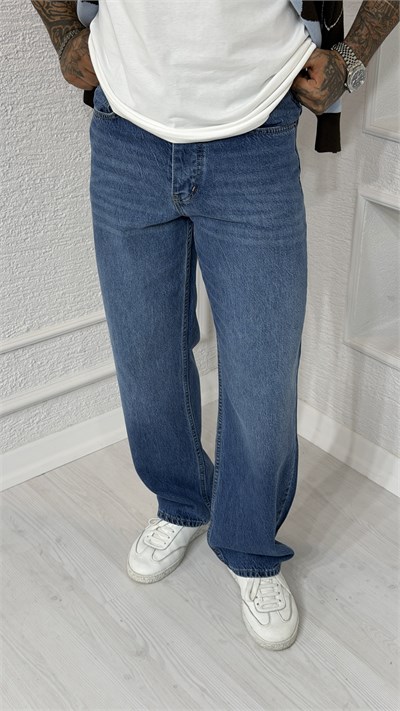 Erkek Mavi Wide Leg / Bol Kesim Jean Pantolon