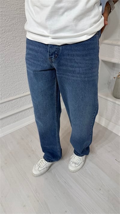 Erkek Mavi Wide Leg / Bol Kesim Jean Pantolon
