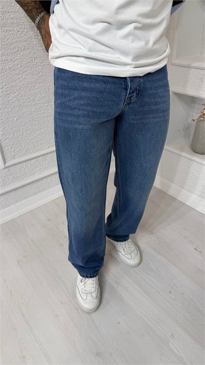 Erkek Mavi Wide Leg / Bol Kesim Jean Pantolon